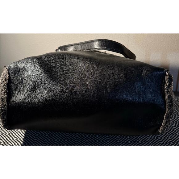 Calvin Klein Black leather & Suede w/ Grey Soft Fringe Reversible Tote Purse - Picture 3 of 9